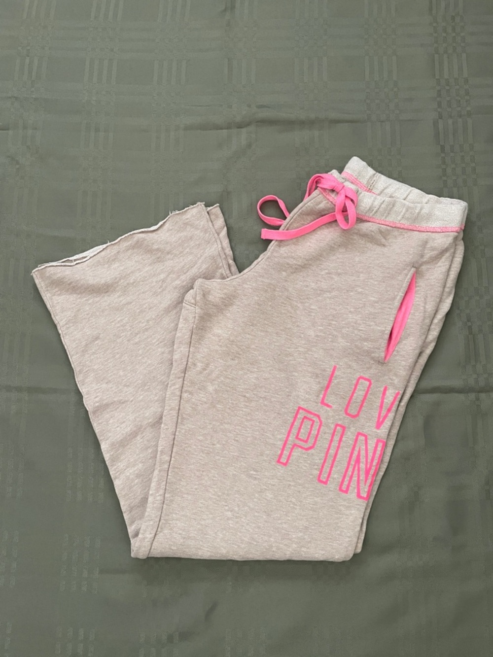 PINK Victoria's Secret tan sweatpants with Hot Pink Trim